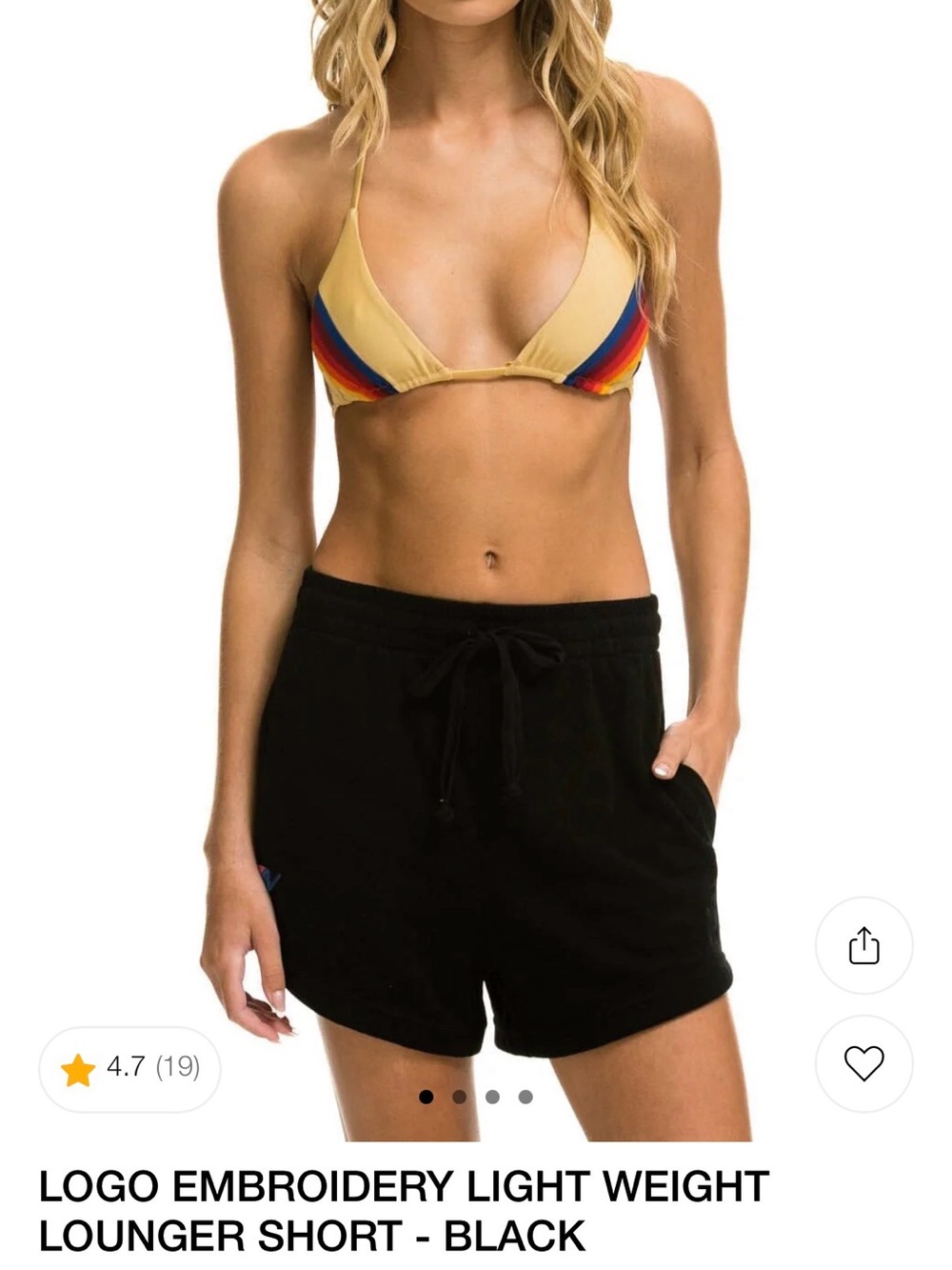 Aviator Nation Black Athletic Drawstring Shorts with Rainbow Logo